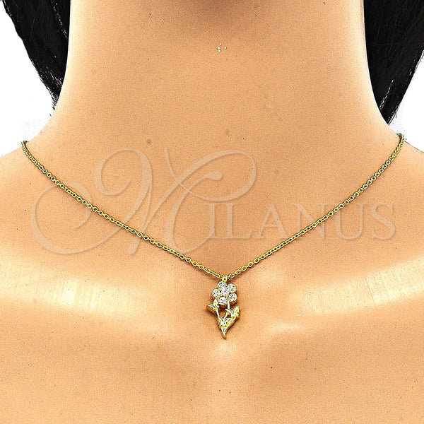 Sterling Silver Necklace — Pendant Necklace Flower and Butterfly Design with White — alternate product view — SKU 130875 | Plata 925 collar — Pendant Necklace flor and Butterfly diseño with blanco — SKU 130875