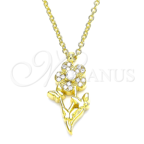Sterling Silver Necklace — Pendant Necklace Flower and Butterfly Design with White — main product view — SKU 130875 | Plata 925 collar — Pendant Necklace flor and Butterfly diseño with blanco — SKU 130875