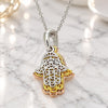 Sterling Silver Pendant Necklace, Judaica and Hand of God Design, Polished, Tricolor, 04.336.0201.16 (01 MM Thickness, 16 Inches Length)