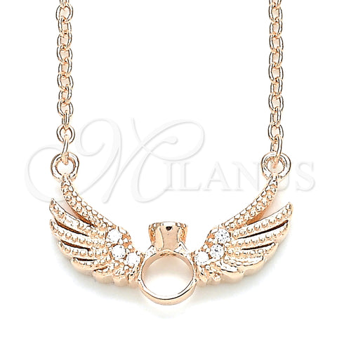 Sterling Silver Pendant Necklace, with White Cubic Zirconia and White Crystal, Polished, Rose Gold Finish, 04.336.0005.1.16 (01 MM Thickness, 16 Inches Length)