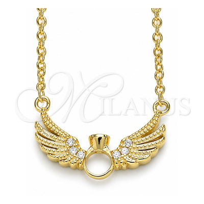 Sterling Silver Pendant Necklace, with White Cubic Zirconia and White Crystal, Polished, Golden Finish, 04.336.0005.2.16 (01 MM Thickness, 16 Inches Length)