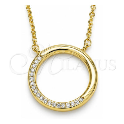 Sterling Silver Pendant Necklace, with White Cubic Zirconia, Polished, Golden Finish, 04.336.0007.2.16 (01 MM Thickness, 16 Inches Length)