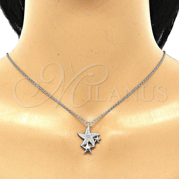 Sterling Silver Necklace — Pendant Necklace Star Design with White Cubic Zirconia — alternate product view — SKU 130881 | Plata 925 collar — Pendant Necklace estrella diseño with blanco Cubic Zirconia — SKU 130881