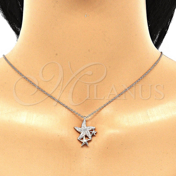 Sterling Silver Necklace — Pendant Necklace Star Design with White Cubic Zirconia — alternate product view — SKU 130882 | Plata 925 collar — Pendant Necklace estrella diseño with blanco Cubic Zirconia — SKU 130882