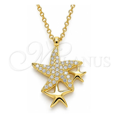 Sterling Silver Pendant Necklace, Star Design, with White Cubic Zirconia, Polished, Golden Finish, 04.336.0202.2.16 (01 MM Thickness, 16 Inches Length)
