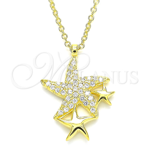 Sterling Silver Pendant Necklace, Star Design, with White Cubic Zirconia, Polished, Golden Finish, 04.336.0202.2.16 (01 MM Thickness, 16 Inches Length)