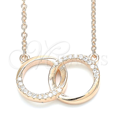Sterling Silver Pendant Necklace, with White Cubic Zirconia, Polished, Rose Gold Finish, 04.336.0030.1.16 (01 MM Thickness, 16 Inches Length)
