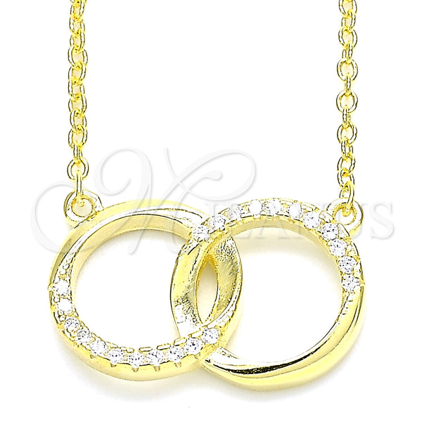 Sterling Silver Pendant Necklace, with White Cubic Zirconia, Polished, Golden Finish, 04.336.0030.2.16 (01 MM Thickness, 16 Inches Length)
