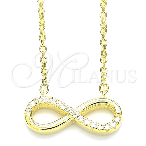 Sterling Silver Pendant Necklace, Infinite Design, with White Cubic Zirconia, Polished, Golden Finish, 04.336.0035.2.16 (01 MM Thickness, 16 Inches Length)