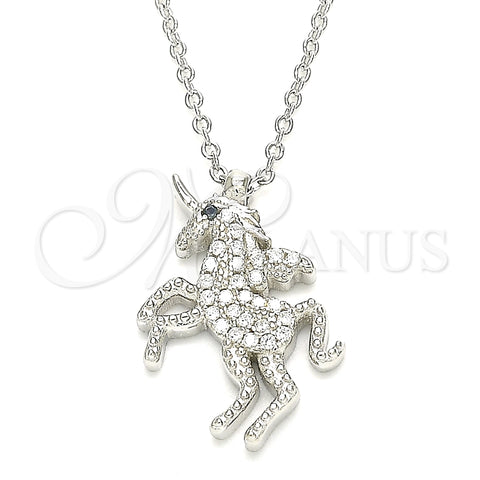 Sterling Silver Pendant Necklace, with Black Cubic Zirconia and White Crystal, Polished, Rhodium Finish, 04.336.0204.16 (01 MM Thickness, 16 Inches Length)