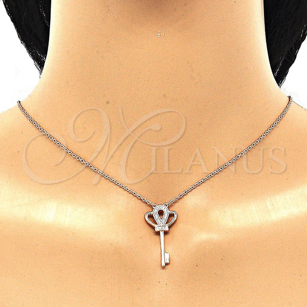 Sterling Silver Necklace — Pendant Necklace key Design with White Cubic Zirconia — alternate product view — SKU 130894 | Plata 925 collar — Pendant Necklace key diseño with blanco Cubic Zirconia — SKU 130894