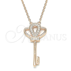 Sterling Silver Necklace — Pendant Necklace key Design with White Cubic Zirconia — main product view — SKU 130894 | Plata 925 collar — Pendant Necklace key diseño with blanco Cubic Zirconia — SKU 130894