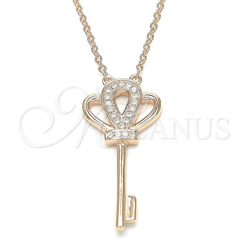 Sterling Silver Pendant Necklace, key Design, with White Cubic Zirconia, Polished, Rose Gold Finish, 04.336.0049.1.16 (01 MM Thickness, 16 Inches Length)