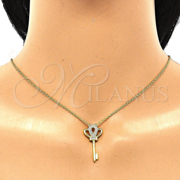 Sterling Silver Necklace — Pendant Necklace key Design with White Cubic Zirconia — alternate product view — SKU 130895 | Plata 925 collar — Pendant Necklace key diseño with blanco Cubic Zirconia — SKU 130895