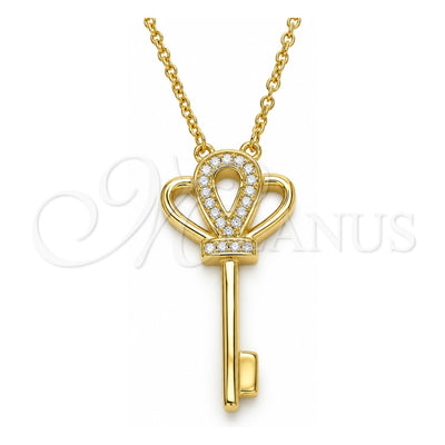 Sterling Silver Pendant Necklace, key Design, with White Cubic Zirconia, Polished, Golden Finish, 04.336.0049.2.16 (01 MM Thickness, 16 Inches Length)