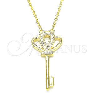 Sterling Silver Necklace — Pendant Necklace key Design with White Cubic Zirconia — main product view — SKU 130895 | Plata 925 collar — Pendant Necklace key diseño with blanco Cubic Zirconia — SKU 130895