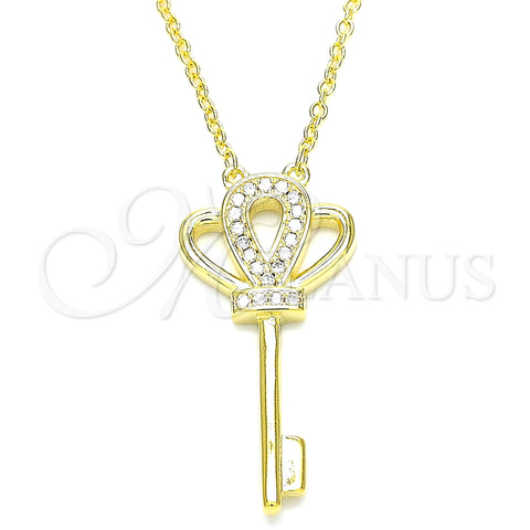 Sterling Silver Pendant Necklace, key Design, with White Cubic Zirconia, Polished, Golden Finish, 04.336.0049.2.16 (01 MM Thickness, 16 Inches Length)
