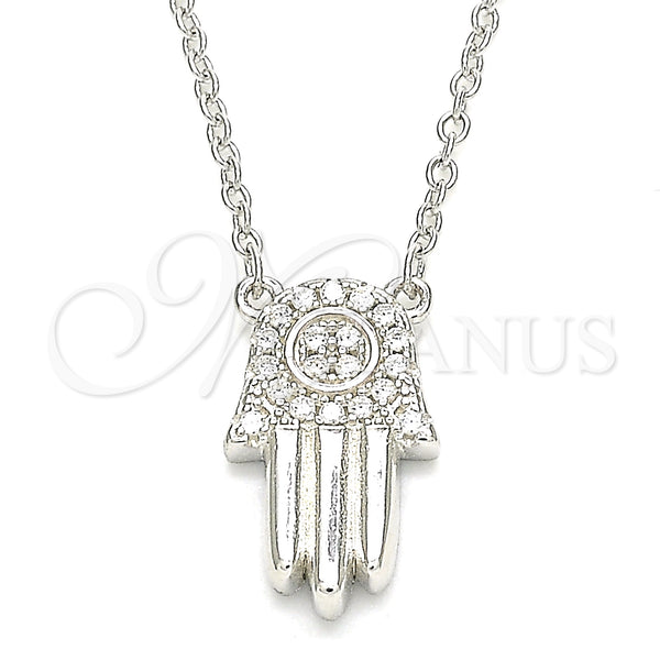 Sterling Silver Pendant Necklace, Hand of God Design, with White Cubic Zirconia, Polished, Rhodium Finish, 04.336.0207.16 (02 MM Thickness, 16 Inches Length)