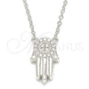 Sterling Silver Pendant Necklace, Hand of God Design, with White Cubic Zirconia, Polished, Rhodium Finish, 04.336.0207.16 (02 MM Thickness, 16 Inches Length)
