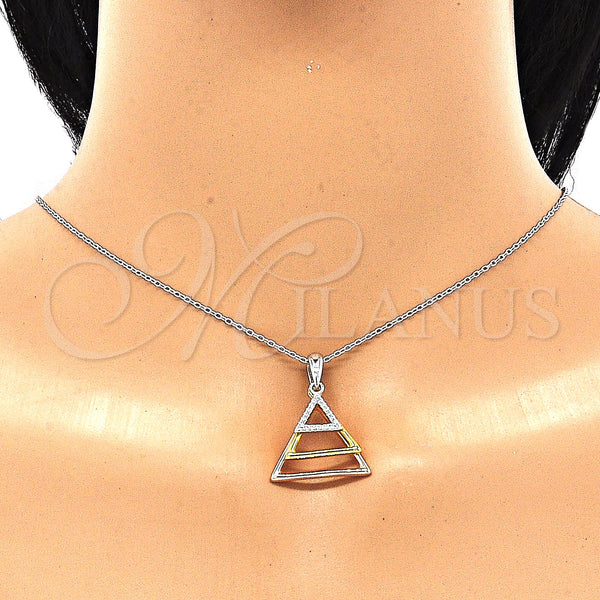 Sterling Silver Necklace — Pendant Necklace with White Cubic Zirconia Polished Tricolor — alternate product view — SKU 130897 | Plata 925 collar — Pendant Necklace with blanco Cubic Zirconia pulido Tricolor — SKU 130897