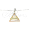 Sterling Silver Pendant Necklace, with White Cubic Zirconia, Polished, Tricolor, 04.336.0208.16 (01 MM Thickness, 16 Inches Length)