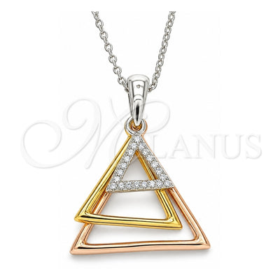 Sterling Silver Pendant Necklace, with White Cubic Zirconia, Polished, Tricolor, 04.336.0208.16 (01 MM Thickness, 16 Inches Length)