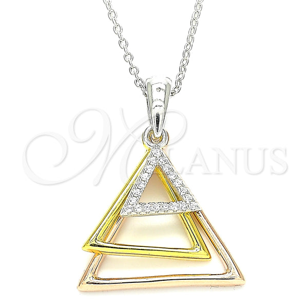 Sterling Silver Necklace — Pendant Necklace with White Cubic Zirconia Polished Tricolor — main product view — SKU 130897 | Plata 925 collar — Pendant Necklace with blanco Cubic Zirconia pulido Tricolor — SKU 130897