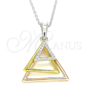 Sterling Silver Necklace — Pendant Necklace with White Cubic Zirconia Polished Tricolor — main product view — SKU 130897 | Plata 925 collar — Pendant Necklace with blanco Cubic Zirconia pulido Tricolor — SKU 130897