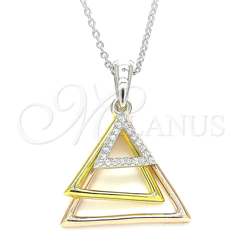 Sterling Silver Pendant Necklace, with White Cubic Zirconia, Polished, Tricolor, 04.336.0208.16 (01 MM Thickness, 16 Inches Length)