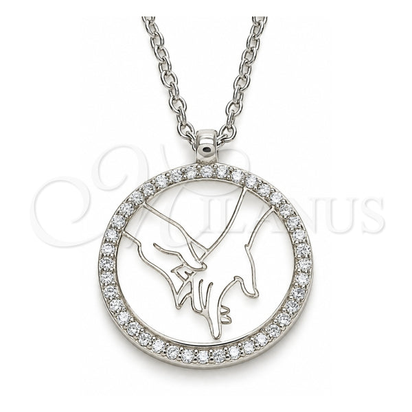 Sterling Silver Pendant Necklace, with White Cubic Zirconia, Polished, Rhodium Finish, 04.336.0209.16 (01 MM Thickness, 16 Inches Length)