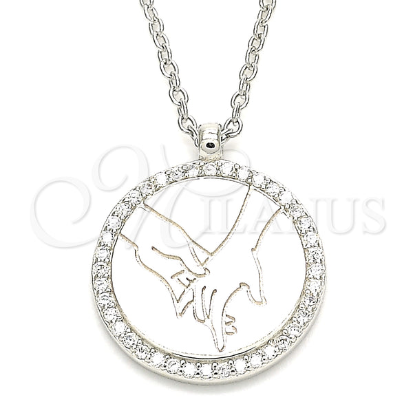 Sterling Silver Pendant Necklace, with White Cubic Zirconia, Polished, Rhodium Finish, 04.336.0209.16 (01 MM Thickness, 16 Inches Length)