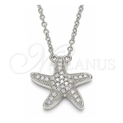 Sterling Silver Pendant Necklace, with White Cubic Zirconia, Polished, Rhodium Finish, 04.336.0210.16 (02 MM Thickness, 16 Inches Length)