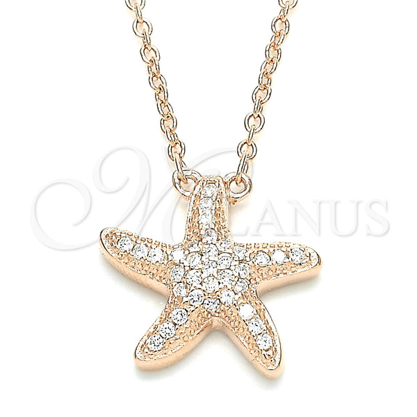 Sterling Silver Pendant Necklace, with White Cubic Zirconia, Polished, Rose Gold Finish, 04.336.0210.1.16 (02 MM Thickness, 16 Inches Length)