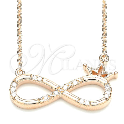 Sterling Silver Pendant Necklace, Infinite and Crown Design, with White Cubic Zirconia, Polished, Rose Gold Finish, 04.336.0018.1.16 (01 MM Thickness, 16 Inches Length)