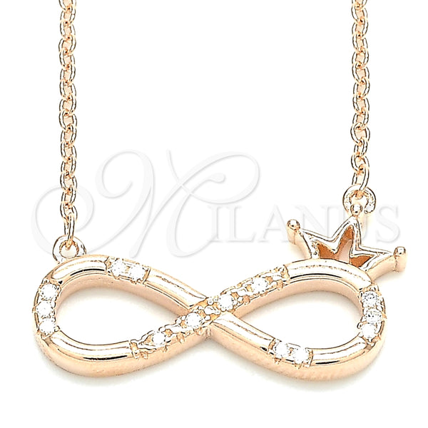 Sterling Silver Pendant Necklace, Infinite and Crown Design, with White Cubic Zirconia, Polished, Rose Gold Finish, 04.336.0018.1.16 (01 MM Thickness, 16 Inches Length)