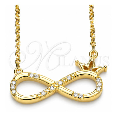 Sterling Silver Pendant Necklace, Infinite and Crown Design, with White Cubic Zirconia, Polished, Golden Finish, 04.336.0018.2.16 (01 MM Thickness, 16 Inches Length)