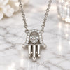 Sterling Silver Pendant Necklace, Judaica and Hand of God Design, with White Cubic Zirconia, Polished, Rhodium Finish, 04.336.0213.16 (01 MM Thickness, 16 Inches Length)
