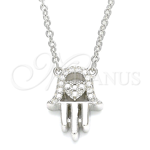 Sterling Silver Pendant Necklace, Hand of God and Heart Design, with White Cubic Zirconia, Polished, Rhodium Finish, 04.336.0213.16 (01 MM Thickness, 16 Inches Length)