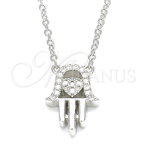 Sterling Silver Pendant Necklace, Hand of God and Heart Design, with White Cubic Zirconia, Polished, Rhodium Finish, 04.336.0213.16 (01 MM Thickness, 16 Inches Length)