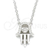 Sterling Silver Pendant Necklace, Hand of God and Heart Design, with White Cubic Zirconia, Polished, Rhodium Finish, 04.336.0213.16 (01 MM Thickness, 16 Inches Length)