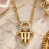Sterling Silver Pendant Necklace, Judaica and Hand of God Design, with White Cubic Zirconia, Polished, Golden Finish, 04.336.0213.2.16 (01 MM Thickness, 16 Inches Length)