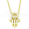 Sterling Silver Pendant Necklace, Hand of God and Heart Design, with White Cubic Zirconia, Polished, Golden Finish, 04.336.0213.2.16 (01 MM Thickness, 16 Inches Length)