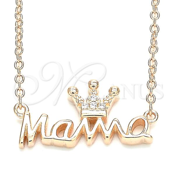 Sterling Silver Pendant Necklace, Crown Design, with White Cubic Zirconia, Polished, Rose Gold Finish, 04.336.0015.1.16 (01 MM Thickness, 16 Inches Length)