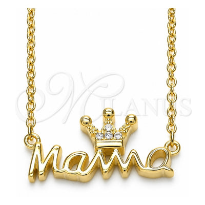 Sterling Silver Pendant Necklace, Crown Design, with White Cubic Zirconia, Polished, Golden Finish, 04.336.0015.2.16 (01 MM Thickness, 16 Inches Length)