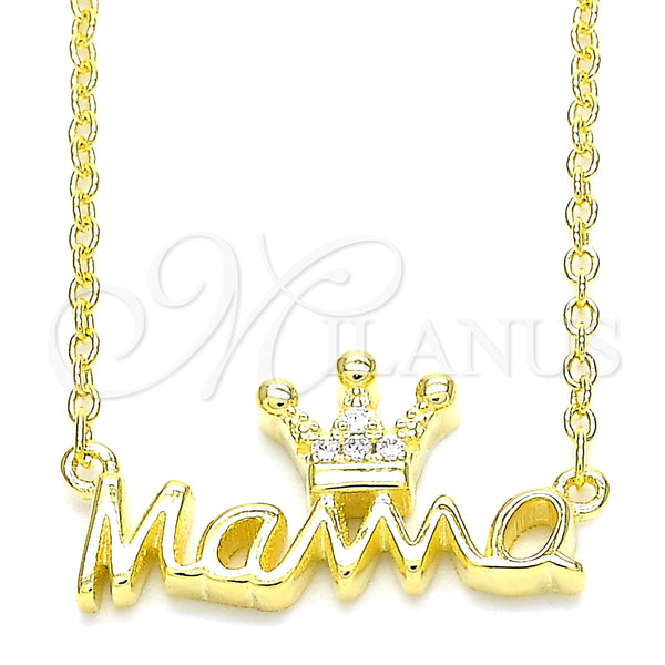 Sterling Silver Pendant Necklace, Crown Design, with White Cubic Zirconia, Polished, Golden Finish, 04.336.0015.2.16 (01 MM Thickness, 16 Inches Length)