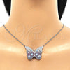 Sterling Silver Pendant Necklace, Butterfly and Evil Eye Design, with White Micro Pave, Multicolor Enamel Finish, Rhodium Finish, 04.336.0215.16