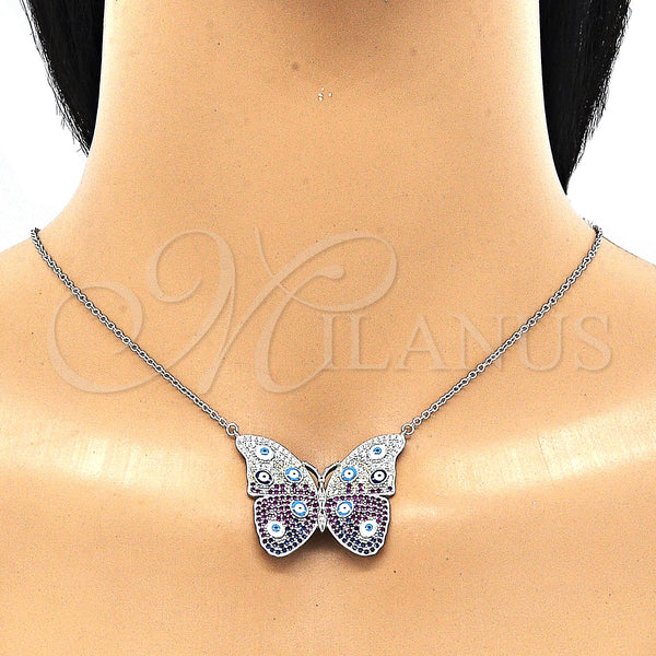 Sterling Silver Necklace — Pendant Necklace Butterfly and Evil Eye Design with — alternate product view — SKU 130918 | Plata 925 collar — Pendant Necklace Butterfly and Evil Eye diseño with — SKU 130918