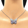 Sterling Silver Pendant Necklace, Butterfly and Evil Eye Design, with White Micro Pave, Multicolor Enamel Finish, Rhodium Finish, 04.336.0215.16 (02 MM Thickness, 16 Inches Length)