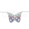 Sterling Silver Pendant Necklace, Butterfly and Evil Eye Design, with White Micro Pave, Multicolor Enamel Finish, Rhodium Finish, 04.336.0215.16 (02 MM Thickness, 16 Inches Length)