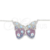 Sterling Silver Pendant Necklace, Butterfly and Evil Eye Design, with White Micro Pave, Multicolor Enamel Finish, Rhodium Finish, 04.336.0215.16 (02 MM Thickness, 16 Inches Length)